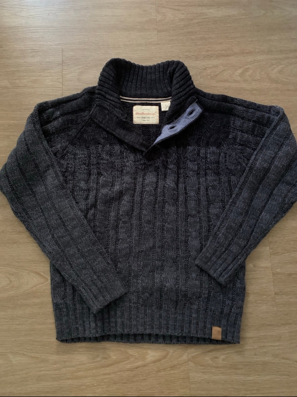 Weatherproof Men's Dark Charcoal Cable Zip-Up Shawl Collar Sweater